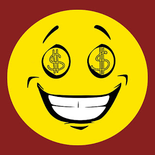 icono de la avaricia: una carita sonriente con el símbolo del dólar en los ojos