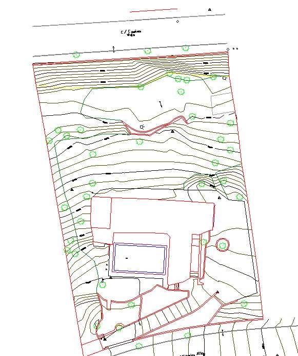 Plano de autocad representando un plano topográfico.